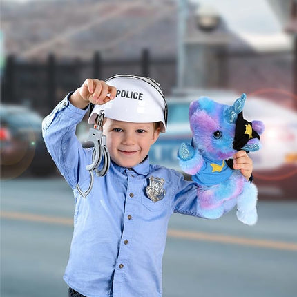 DolliBu Friday Blue Unicorn Police Officer Plush Toy - Soft Unicorn Cop Stuffed Animal Dress Up with Cute Cop Uniform and Cap Outfit - Gift with Personalization - 10.5 Inches