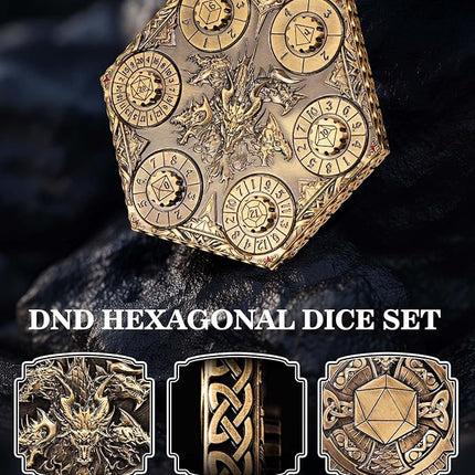 7 in 1 DND Spinner Dice Set Role Playing Board Games Accessories Good Choice Accessories for DM, Gamer and Collector (Gold)