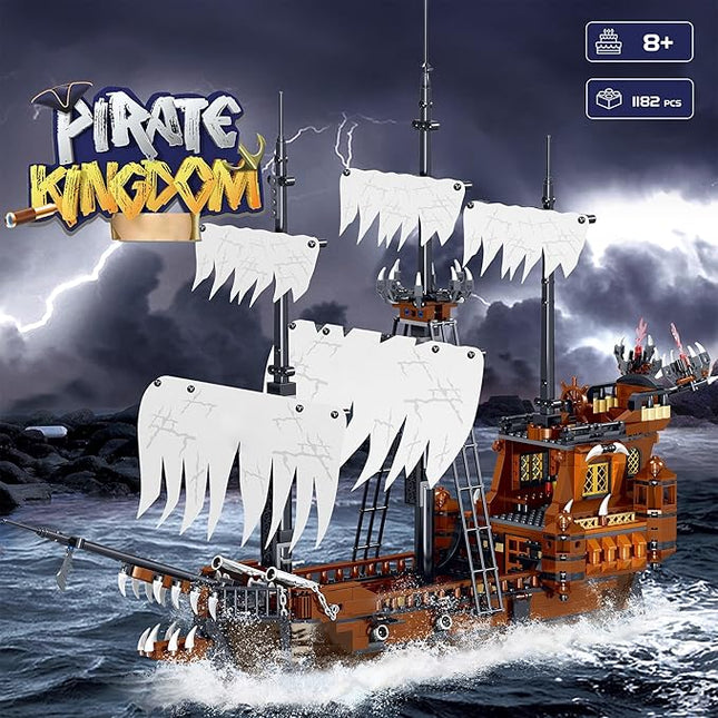 Toy Building Block Set, Pirate Ship Regular Size Brick Model Kit, Creative Ship Building Construction, Christmas Birthday Gift for Adult Teens Children Kids Boys Girls 8+ 1182pcs