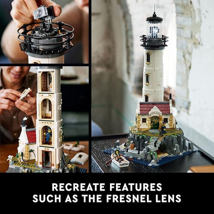 LEGO Ideas Motorized Lighthouse 21335 Adult Model Building Kit, Complete with Rotating Lights, Quaint Cottage and a Mysterious Cave, Creative Gift Idea