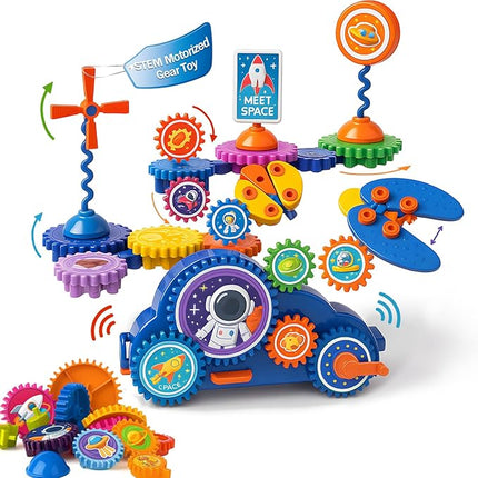 Motorized Spinning Gear Building Toys for Kids, Space Rocket STEM Construction Set, Educational Interlocking Building Blocks Puzzle | Gear Toys for Toddlers Ages 3-8