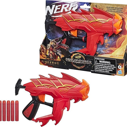 NERF DragonPower Fireshot Dart Blaster, Inspired by Dungeons and Dragons, 5 Darts, 4-Dart Storage, Priming Handle