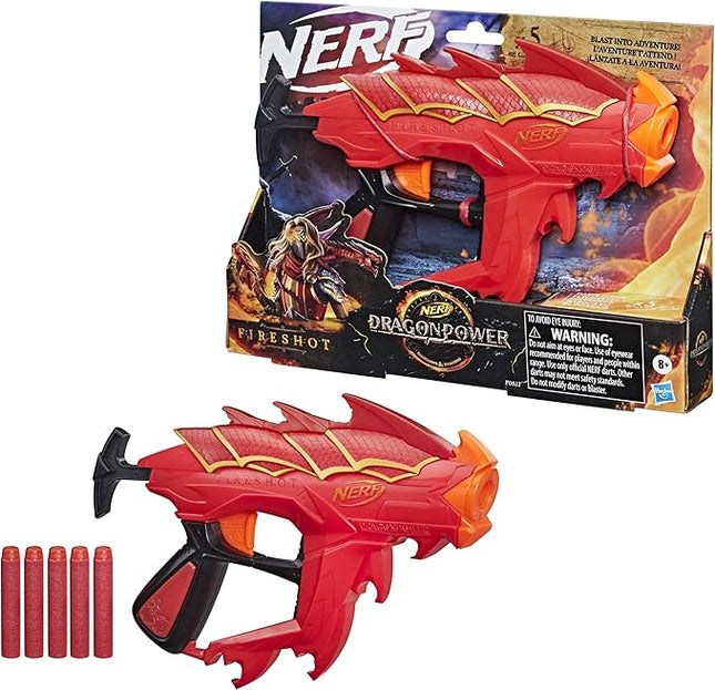 NERF DragonPower Fireshot Dart Blaster, Inspired by Dungeons and Dragons, 5 Darts, 4-Dart Storage, Priming Handle