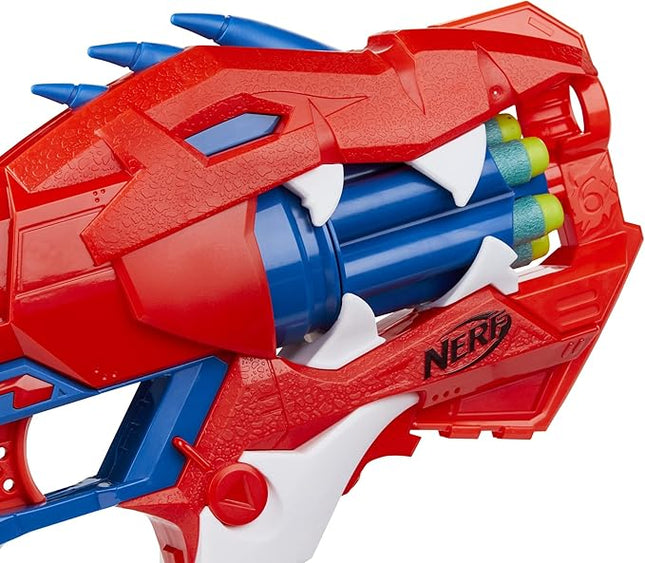 Nerf DinoSquad Raptor-Slash Blaster, 6-Dart Rotating Drum, Slam Fire, Velociraptor Dinosaur Design