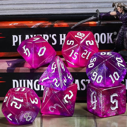 CiaraQ DND Polyhedral Dice Set for Dungeons and Dragons RPG MTG Role Playing Table Games-with 1 Dice Pouch (Purple + Red + Glitter)