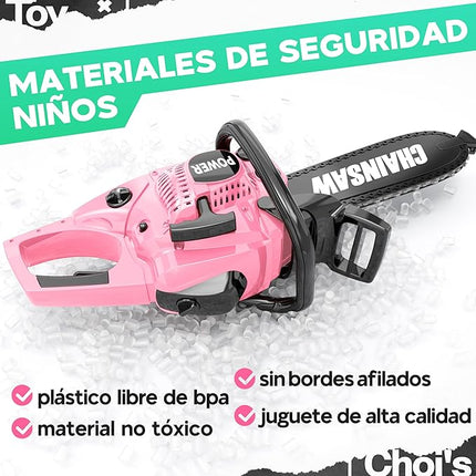 Toy Choi's Kids Toy Chainsaw - Pretend Play Construction Tool Electric Chainsaw Toy for Kids , Toy Tool Set Outdoor Gardening Play, Pink Toys for Girls 3-5 +