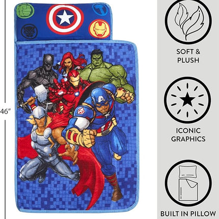 Super Soft Plush Toddler Quilted Nap Mat with Built in Blanket and Pillow