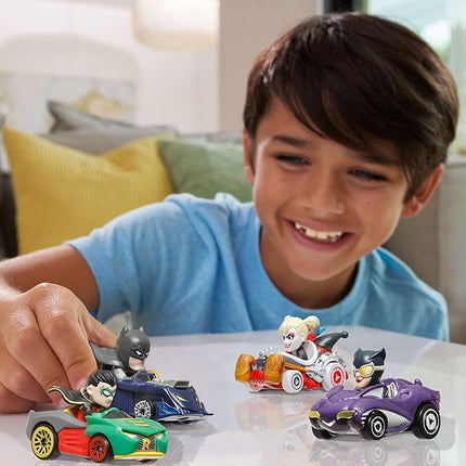 Hot Wheels RacerVerse, Set of 4 Die-Cast 1:64 Scale Toy Cars Optimized for Driving on Hot Wheels Tracks with Pop Culture Characters as Drivers