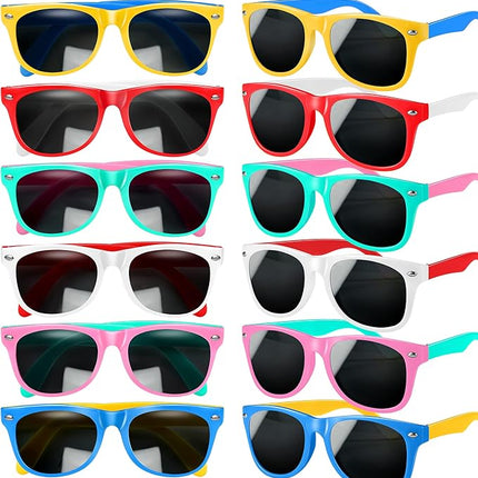 GINMIC Kids Sunglasses Party Favors, 12Pack Valentines Neon for Kids, Boys and Girls, Great Gift Birthday Supplies, Beach, Pool Favors, Fun Gift, Toys, Goody Bag Favors - 80’s Accessories