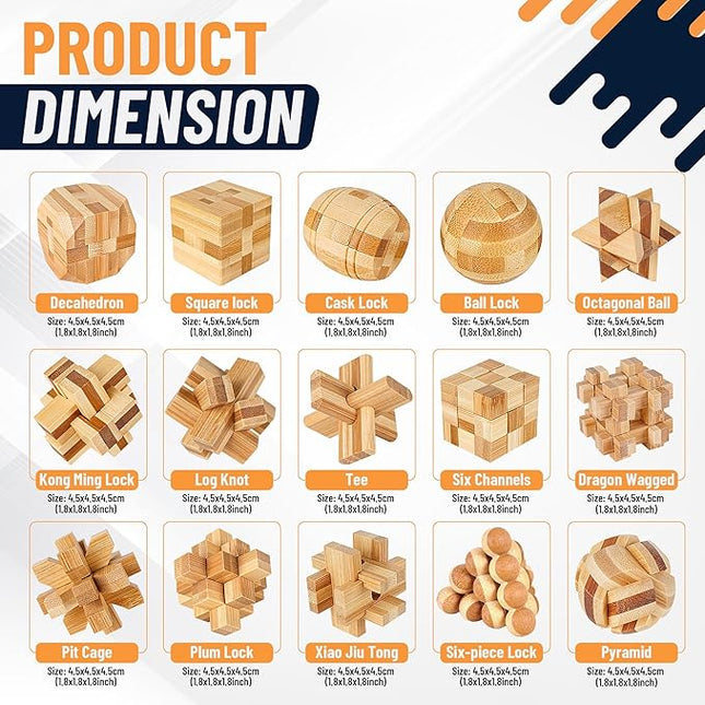 Wooden Brain Teaser Puzzles, 9pcs 3D Brain Teasers for Adults Teens Kids, Logic Mind Puzzle Box Lock Toy Removing Assembling 3D Small Puzzle Gift Set, Small 3D Unique IQ Hand Puzzles