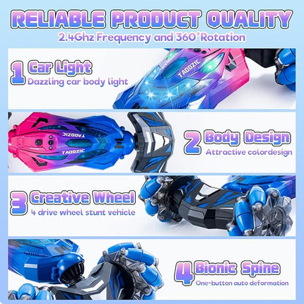 Gesture Sensing RC Stunt Car, 2.4GHz 4WD Stunt Car Toys for Ages 6-12 yr Boys Girls, Hand Controlled Remote Control Twist Cars, Offroad 360° Rotation with Lights and Music for Birthday Gifts