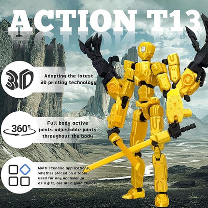 5.5Inch T13 Action Figure Assembly Completed, T13 3D Printed Action Figure Multi-Jointed Movable Robot Set,Collectors Desktop Decorations for Game Lovers Toys (Yellow)