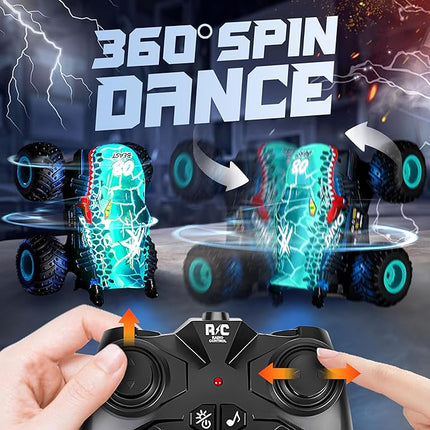 BEZGAR Monster Truck Toys - Remote Control Monster Truck with Light & Music, Dinosaur Toys for Kids, 1:20 Scale RC Truck with 360° Spins and Drifting, Remote Control Car for Boys 4-7 Blue