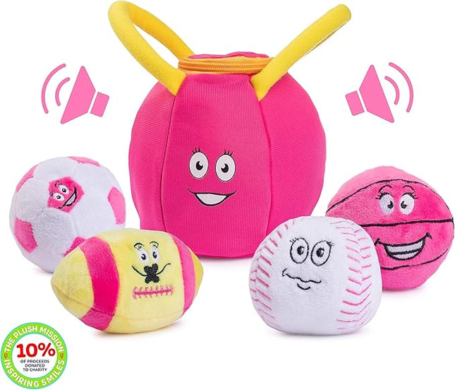Talking Plush Sports Balls for Toddlers 1-3 | Soft Baby Toys | Set of 4 - Basketball, Baseball, Soccer Ball & Football