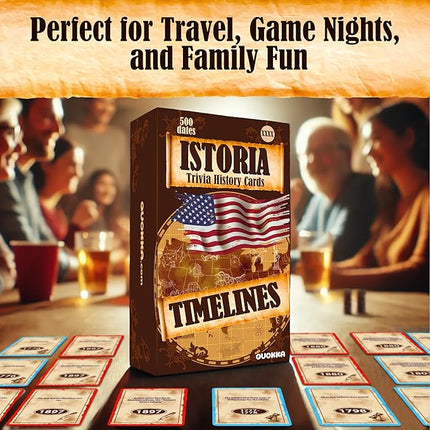 QUOKKA USA History & Personality Board Card Game - Istoria 500 Trivia Cards Double-Sided Deck - Fun Educational Trivia Games for Adults, Friends & Family Night - Ages 15+