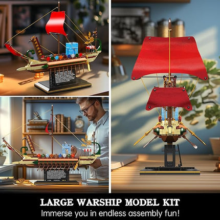 Mould King 10156 Roman Warship Model Building Blocks Kits, MOC Large Battleship Model with Display Stand Construction Set to Build, Gift for Age 14+/Adults Collections Enthusiasts (1466+ Pieces)
