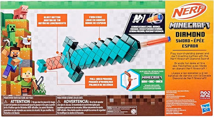 Nerf Minecraft Sword Dart Blaster, Pull Back Priming, Foam Edge, 8 N1 Darts, Ages 8+