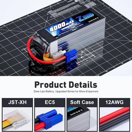 Zeee 6S Lipo Battery 4000mAh 22.2V 100C with EC5 Connector Soft Pack Battery for RC Airplane Helicopter RC Car Truck Tank Drone Racing Hobby(2 Pack)