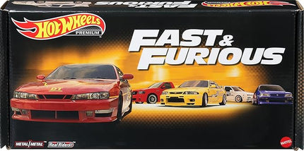 Hot Wheels Toy Cars, Premium Fast and Furious Premium Bundle, Set of 5 Die-Cast 1:64 Scale Toy Cars in Collectible Box from The Fast Franchise