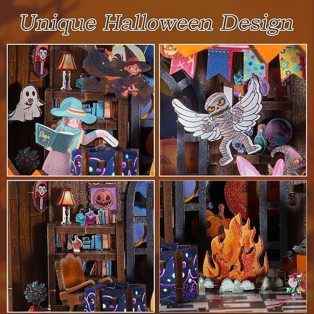 Halloween 3D Wooden Puzzles for Adults, 274 PCS Pumpkin Carriage Puzzle Kit Model with Lights, Music Box & Running Carriage, Boo Basket Stuffers Halloween Decor Indoor