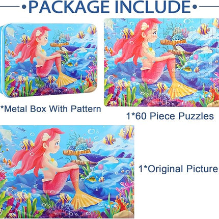 LELEMON Puzzles for Kids Ages 4-8, 60 Piece Puzzles for Kids Ages 3-5 in a Metal Box,Educational Puzzle Games Childrens Puzzles Jigsaw Puzzles Toys Gifts for Girls and Boys