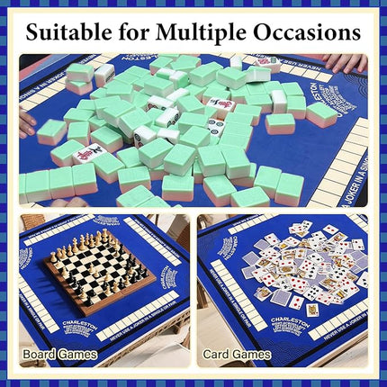 Mahjong Mat for Table with Anti Slip and Noise Reduction, 31.5" x 31.5" Game Mat with Carrying Bag for Poker, Card, Board & Tile Games(Blue)