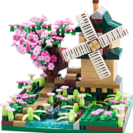 Architecture River Windmill Building Model Kit Micro Block Set Mini Blocks 600+ PCS with 2 Figure