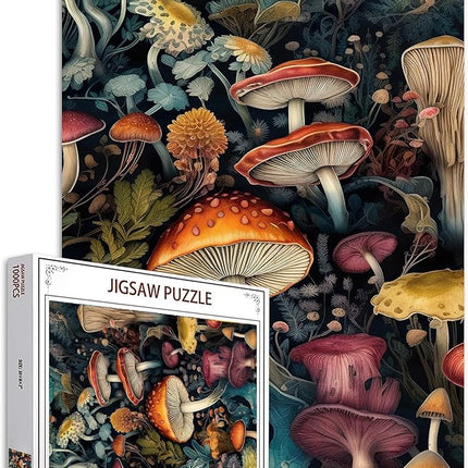 Fantasy Mushroom Puzzles 1000 Pieces for Adults, Families (Mushroom,Tropical Plants,Vegetable,Green Leaves) Pieces Fit Together Perfectly 19.7''x27.6''inch Forest Jungle Magic Puzzle Art（Colorful）