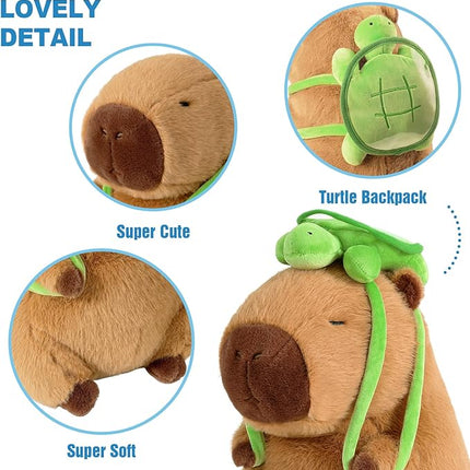 Ditucu Cute Capybara Plush with Turtle Backpack Soft Capibara Stuffed Animal Plushies Toys Hugging Gifts for Kids Brown 9 inch