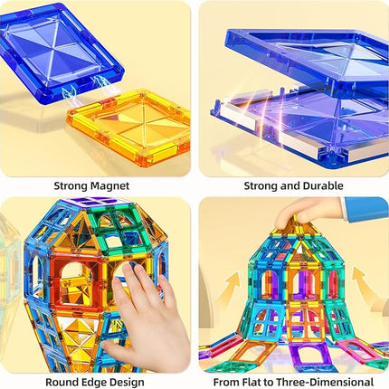 80 PCS Magnetism Blocks Tiles for Kids Ages 3 4 5 6 7 8+, Building Set for Toddlers 3-5 4-8, Stacking Blocks, Educational Construction Toy for Boys and Girls, Creative Play Birthday Gifts 2-4