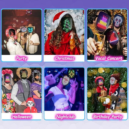 Led Mask with Gesture Sensing, Light up Face Transforming Mask for Halloween Xmas Costume Party