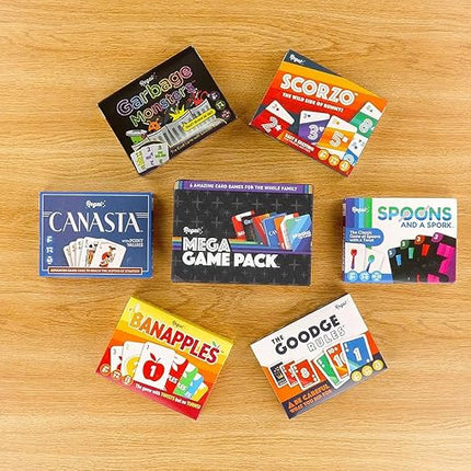 Regal Games Fun Card Games Set for Adults - Canasta, Spoons and a Spork, Garbage Monsters, ScorZo, The Goodge Rules, and Banapples Decks - Fun & Travel Playing Cards for Family Game Night