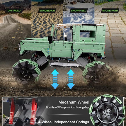 Off-Road Car Building Kits with Remote Control for Adults,Technic Pickup Truck Building Blocks Toys,STEM Engineering Gift for Mens,Boys,Kids-1670PCS(Military Green)