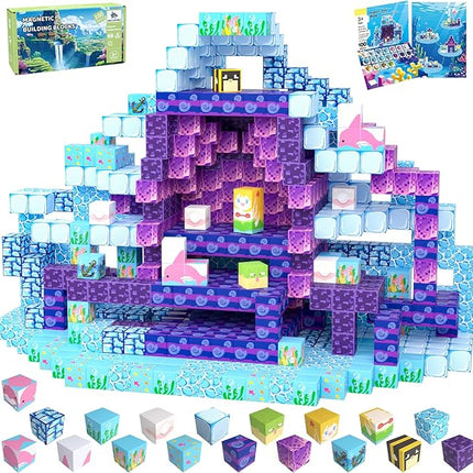 Magnetic Blocks, 100PCS Magnetic Building Blocks, Stacking Magnets for Kids, Sensory Toy for STEM Constructions Magnet Blocks for Boys Girls Age 3+, Christmas Birthday Gifts (Ocean World)