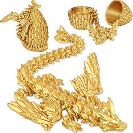 Winged Dragon Surprise Egg 3D Printed Eggs with Dragon Inside Collectible Fantasy Desk Toy Gifts for Kids Adults Christmas Easter Birthdays Holiday Decor(Gold,Large)