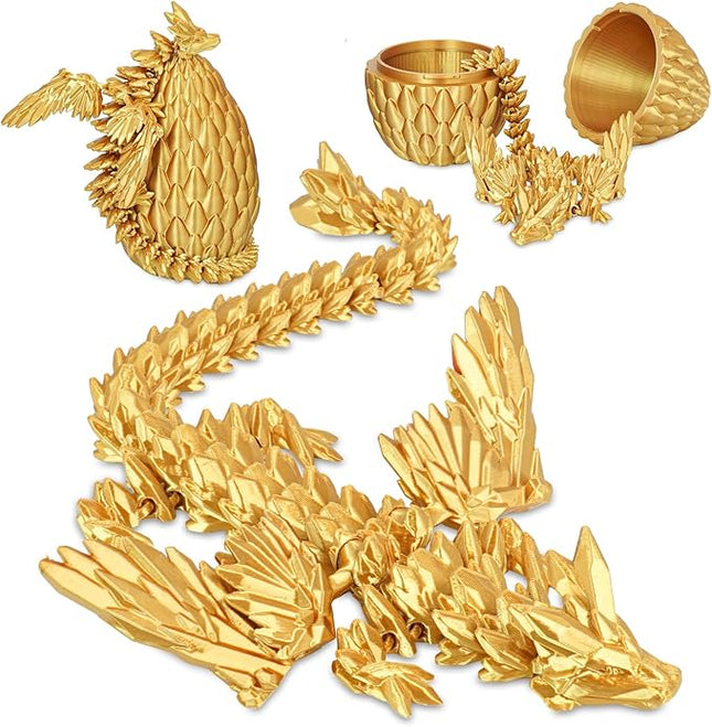 Winged Dragon Surprise Egg 3D Printed Eggs with Dragon Inside Collectible Fantasy Desk Toy Gifts for Kids Adults Christmas Easter Birthdays Holiday Decor(Gold,Large)