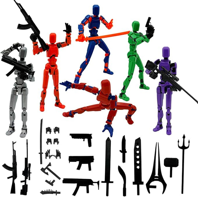 (Assembly Completed) 6 Packs T13 Action Figure Set, 3D Printed ActionFigure Toy Gifts for Kids, Dummy 13,Robot 13 Action Figure Full Body Mechanical Doll Christmas Birthday Gift for Boys Girls