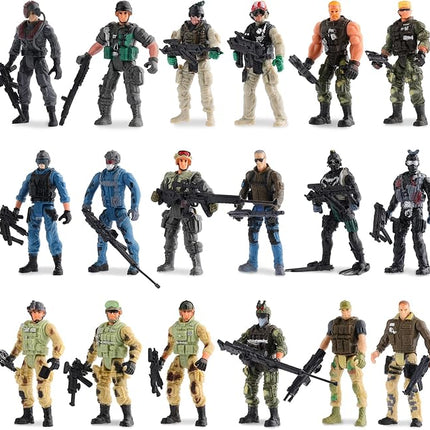 18 Pcs Special Forces Army Men Soldier Combat Movable Action Figures Army Guys Plastic Toy Soldiers Playsets Military Toy Men with Military Weapons and Accessories for Teens Party Decoration, 4 Inch