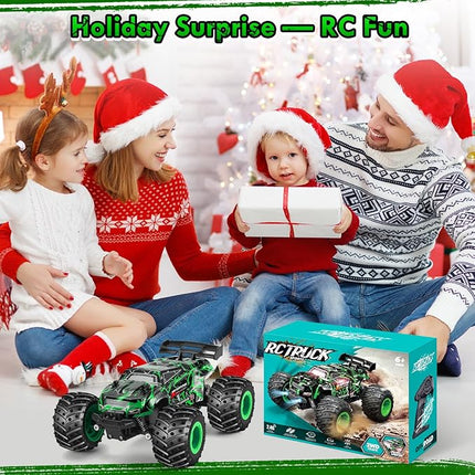 Remote Control Car, 1:18 Rc Cars, All-Terrain RC Truck with LED Light, 20KM/H, Rechargeable, 2WD, 2.4GHz, Sturdy PVC Shell, Remote Control Truck for Boys 4-7 8-12, Beginner (Green)