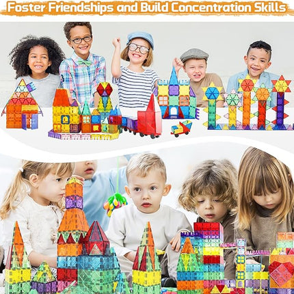 Magnetic Tiles - 130PCS Magnetic Blocks for Kids, Magnet Tiles Building Blocks Set with 2 Cars, Construction STEM Magnet Toys Gift for Kids, Boys and Girls 3 4 5 6 7 8+ Year Old