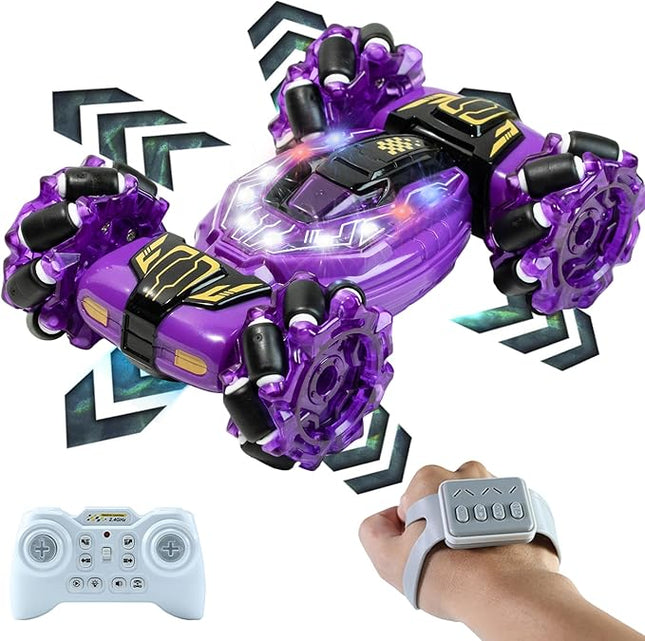 GRANTLEY Gesture Sensing RC Stunt Car - 4WD 2.4GHz Remote&Hand Control Gesture Sensing Car, Double Sided 360° Rotating Off Road Twist Cars with Lights & Music, Gift for Boys Girls