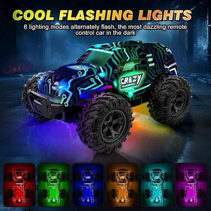 Remote-Control-Car, 2.4GHz High Speed Rc Cars Truck, Offroad Monster Hobby Racing Car with LED Cool Bodylight and Rechargeable Battery, Toy Gifts 3 4 5 6 7 8 Year Old Boys Girls Kids