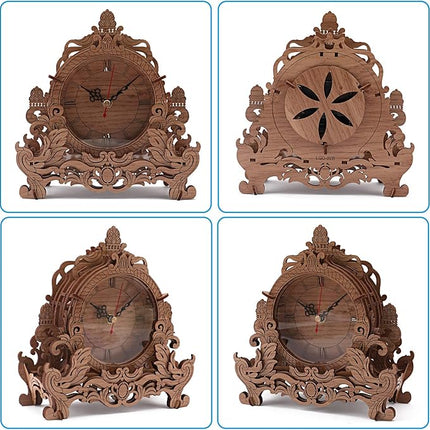 OWNONE1 Wooden 3D Puzzle Clock Model Kit for Adults, DIY Desk Clock, Dark Wooden 3D Puzzles, Crafts Gifts for Kids Children