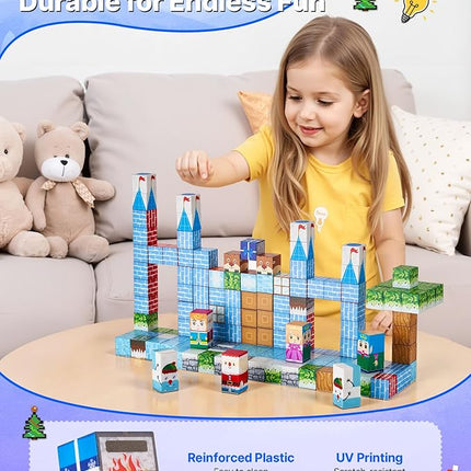 VEVOR Magnetic Blocks, 150 PCS Glacier Castle Set, Magnetic Building Cubes for Kids, STEM Montessori Sensory Toys for Christmas Birthday Gift, Construction Stacking Toy for 3+ Years Old Boys & Girls