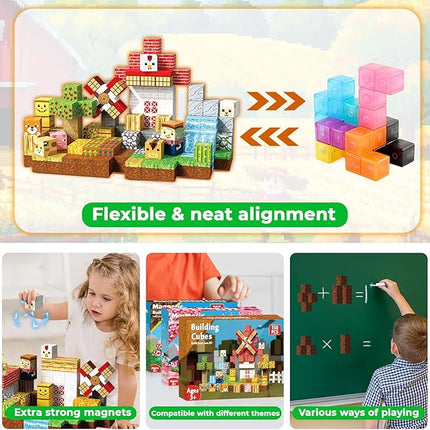 150 PCS Magnetic Blocks - Farm Animals Magnetic Building Blocks Cubes & Magnet Toys, Stacking Magnets, STEM Toys for School Acitivities, Ideal Christmas Birthday Gifts for Boys Age 3+ Years Old