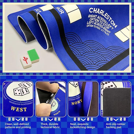 Mahjong Mat for Table with Anti Slip and Noise Reduction, 31.5" x 31.5" Game Mat with Carrying Bag for Poker, Card, Board & Tile Games(Blue)