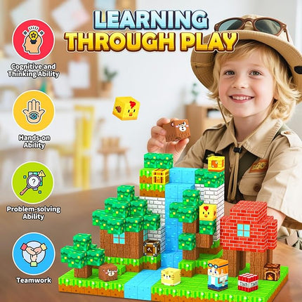 150 PCS Magnetic Blocks Toddler Toys, Magnetic Tiles Building Toys Blocks Forest Set for Kids Aged 3+, STEM Sensory Outdoor Toys Birthday Gifts Classroom Must Haves for Toddler Boys Girls 3 4 5 6 7 8