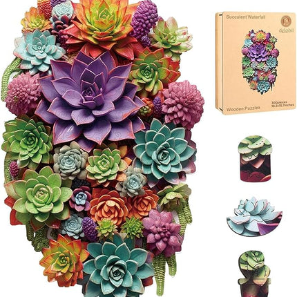 delobil Succulent Waterfall Wooden Puzzles, 300 Pieces Jigsaw Puzzles, Unique Design Liberty Wooden Puzzles for Adults and Kids, Family Game Gift 10.2 x 15.7 Inch