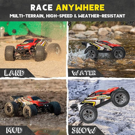 1:12 RC Cars, Large Waterproof 4x4 Monster Truck, High-Speed 48km/h All-Terrain Remote Control Car with 2 Batteries for 30+ Min Play, Ideal Gift for Adults or Hobbyists