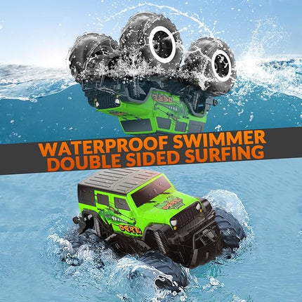 STEMTRON Amphibious Remote Control Car Toys for Boys 2.4GHz 1:16 All Terrain Off-Road RC Car Waterproof RC Monster Truck Kids Pool Toys Remote Control Boat Gifts for Kids Boys